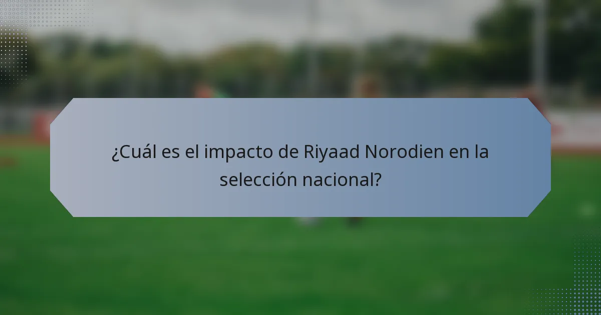 ¿Cuál es el impacto de Riyaad Norodien en la selección nacional?